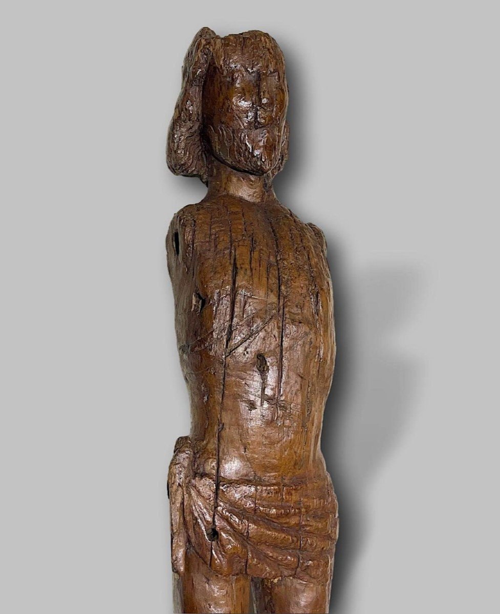 Important Saint Sebastian Standing – Medieval Gothic Sculpture, 14th Century-photo-3