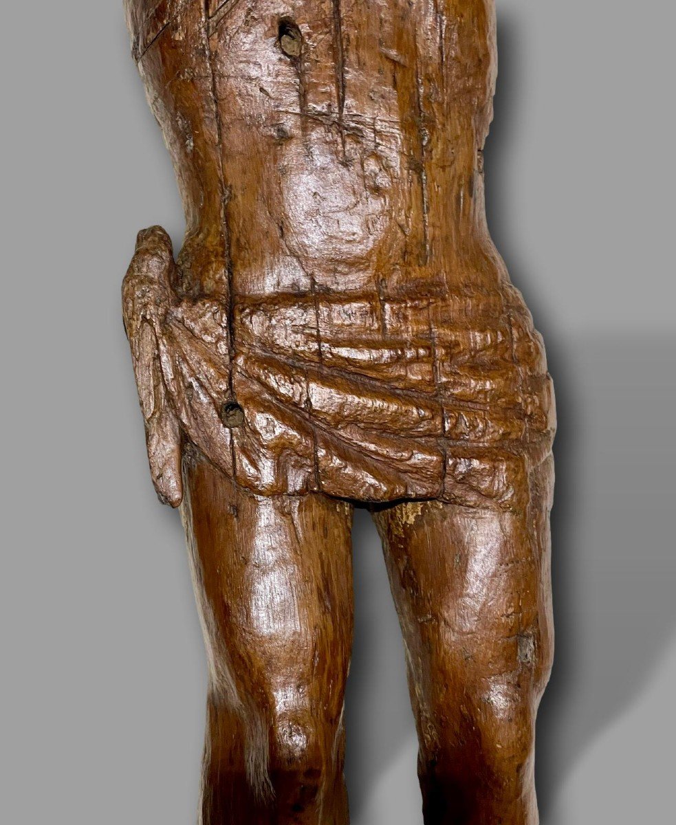 Important Saint Sebastian Standing – Medieval Gothic Sculpture, 14th Century-photo-7