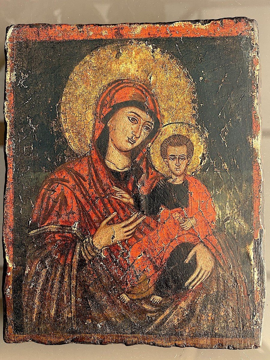 Vierge à L’enfant –  Exceptionnelle, Peinte En Tempera Sur Bois-photo-2