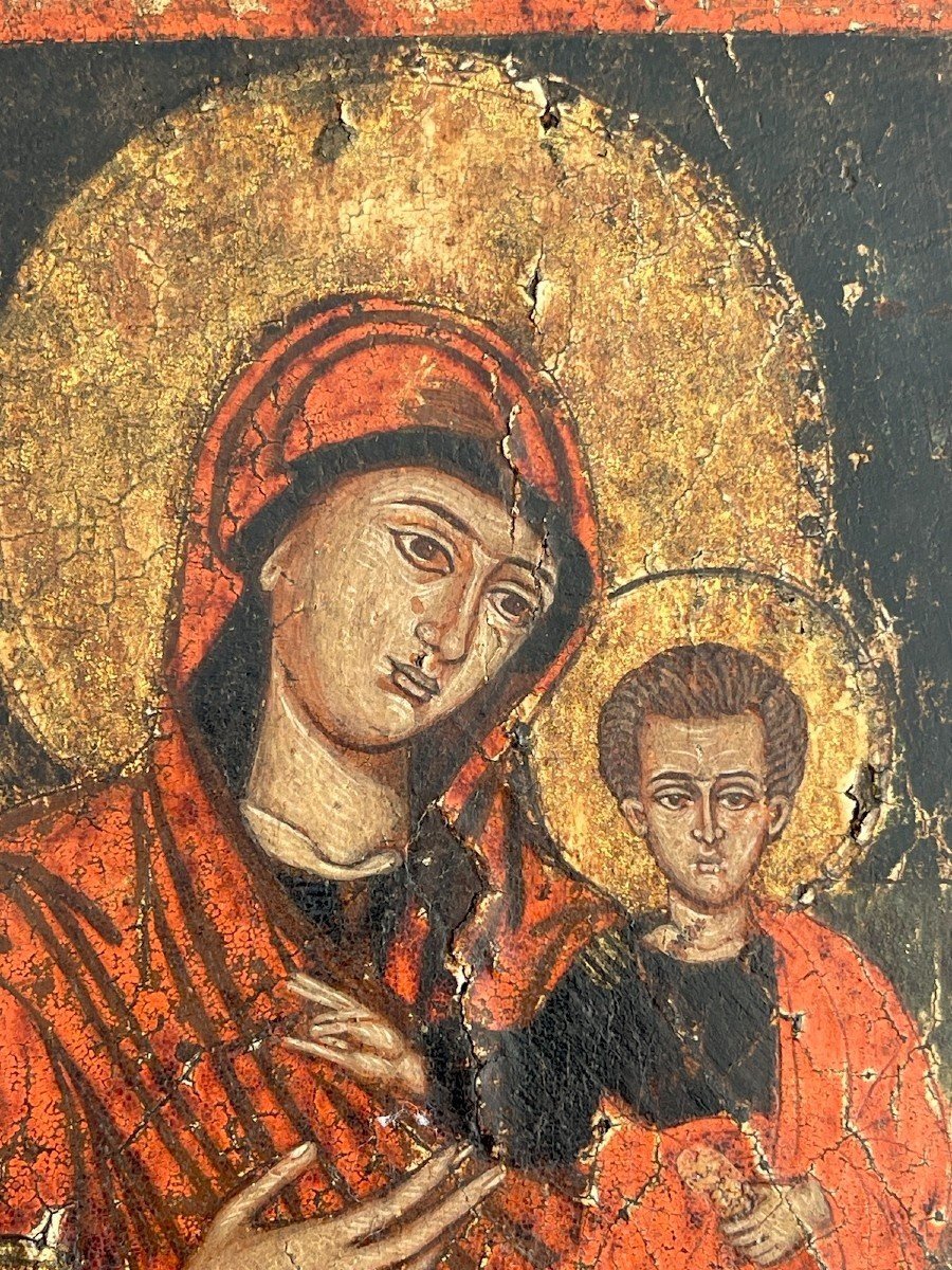 Vierge à L’enfant –  Exceptionnelle, Peinte En Tempera Sur Bois-photo-3