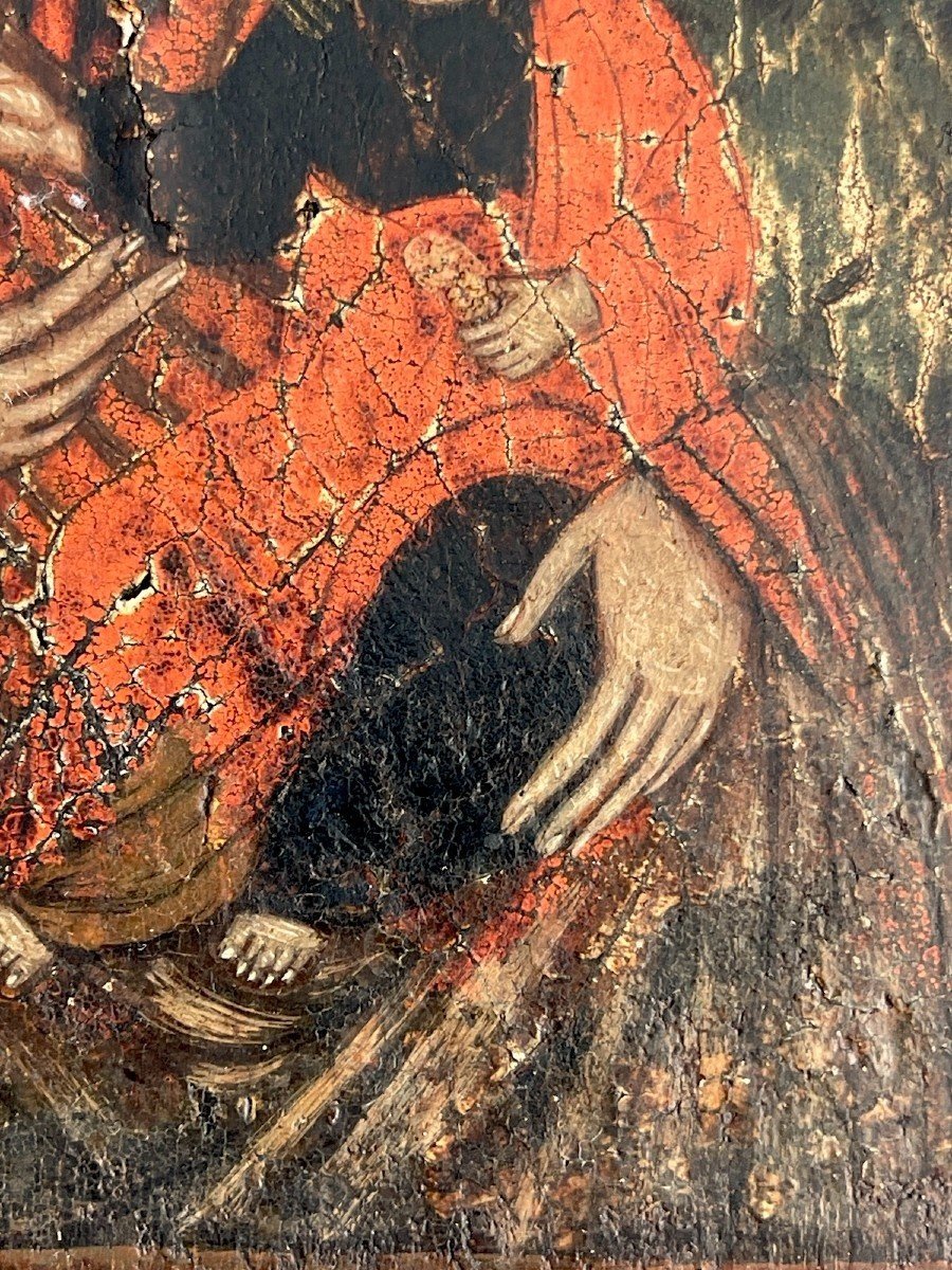 Vierge à L’enfant –  Exceptionnelle, Peinte En Tempera Sur Bois-photo-1