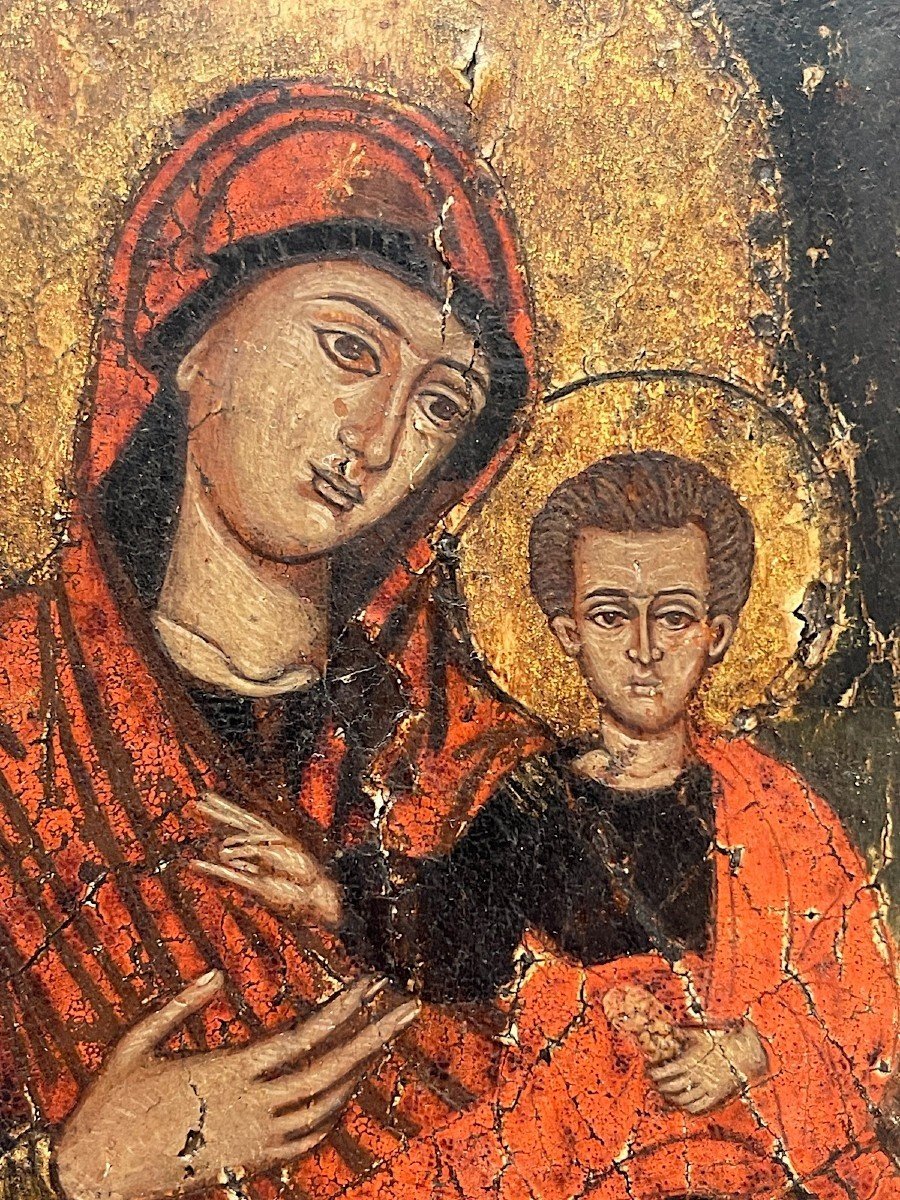 Vierge à L’enfant –  Exceptionnelle, Peinte En Tempera Sur Bois-photo-2