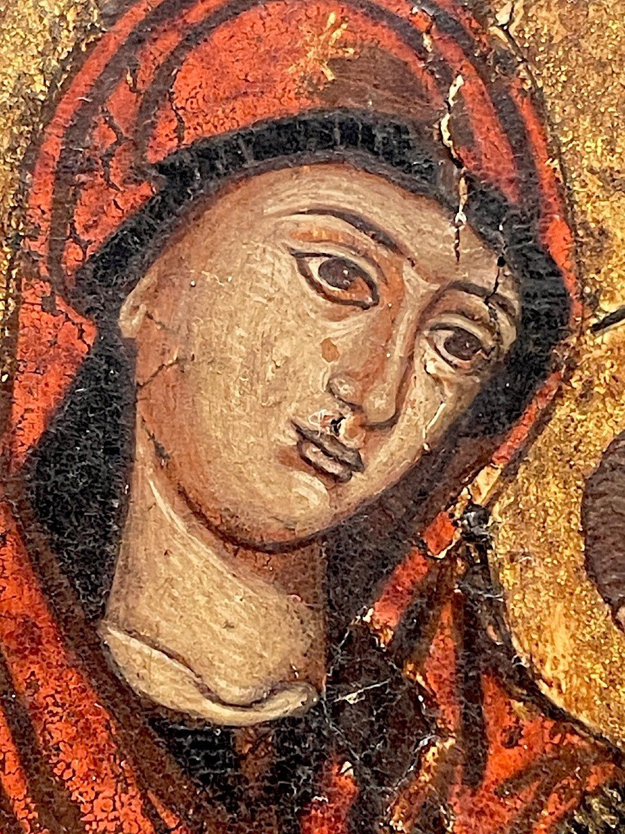 Vierge à L’enfant –  Exceptionnelle, Peinte En Tempera Sur Bois-photo-3