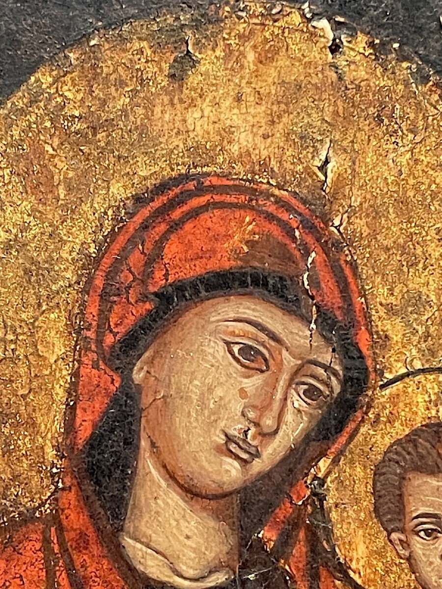 Vierge à L’enfant –  Exceptionnelle, Peinte En Tempera Sur Bois-photo-4