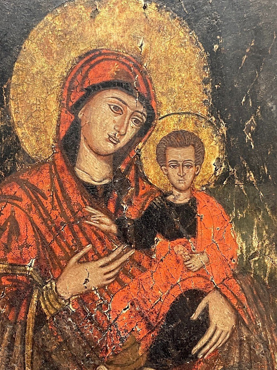 Vierge à L’enfant –  Exceptionnelle, Peinte En Tempera Sur Bois-photo-6