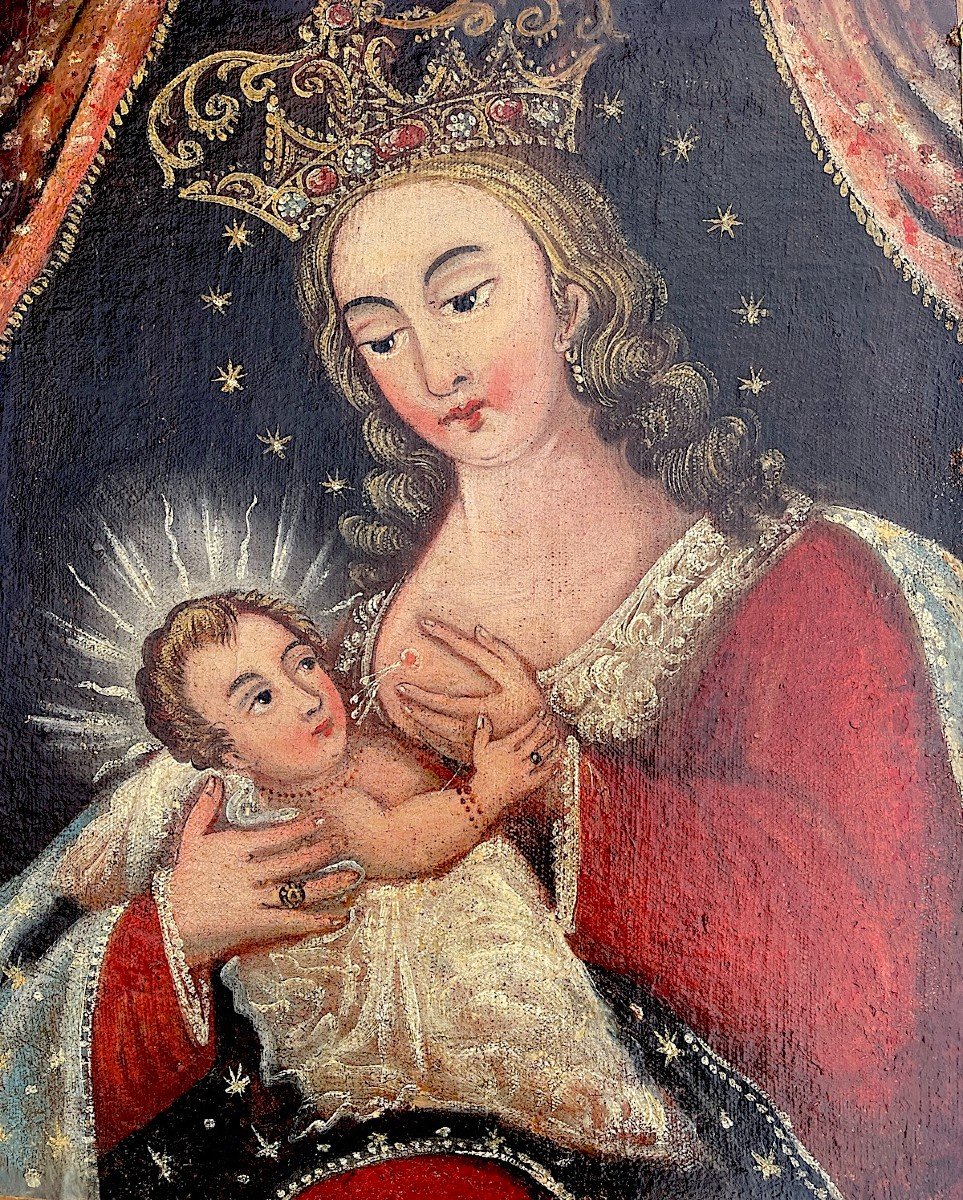 Sacred Motherhood: Virgin And Child, South American Colonial School, Late 18th Century-photo-4