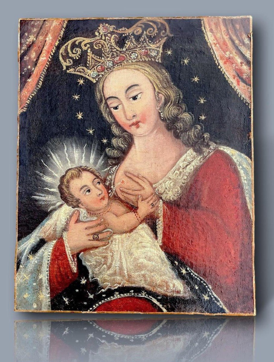 Sacred Motherhood: Virgin And Child, South American Colonial School, Late 18th Century-photo-5