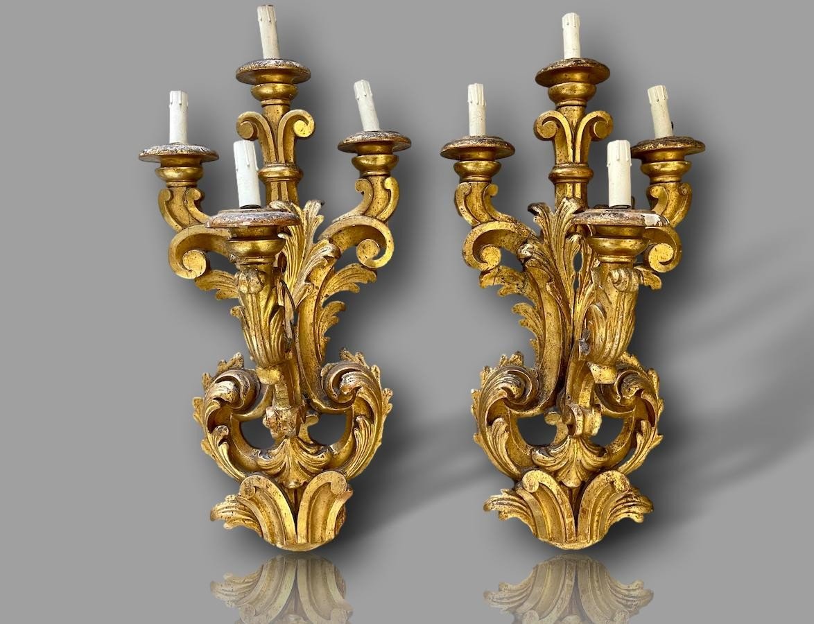 Very Important Pair Of Italian Baroque Louis XV Rocaille Wall Lights – Second Empire-photo-2