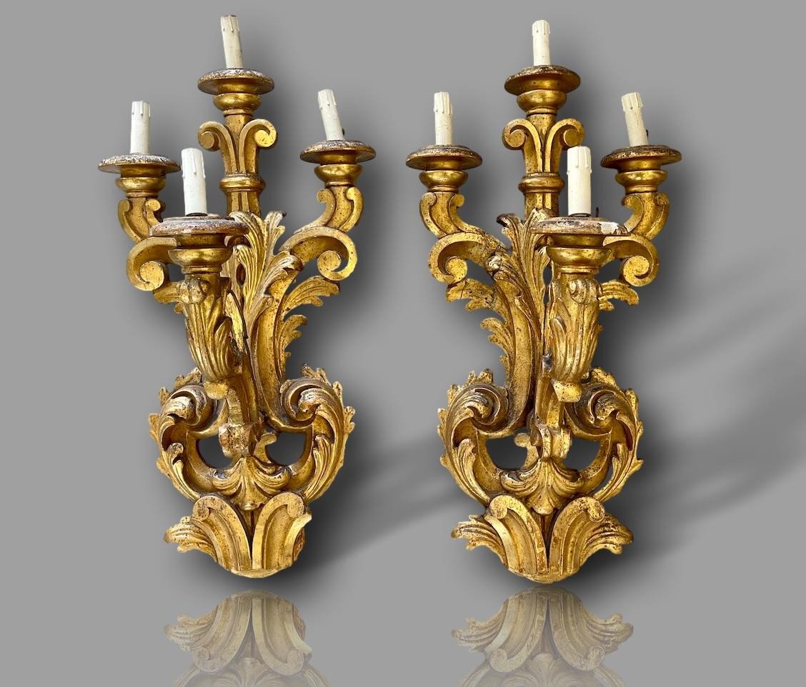 Very Important Pair Of Italian Baroque Louis XV Rocaille Wall Lights – Second Empire