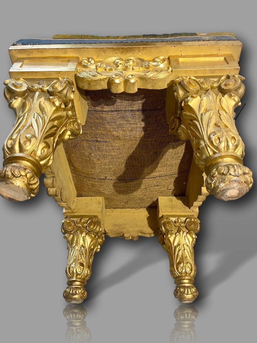 Important Louis XIII Bench – Solid Gilded Wood, 17th Century Aubusson Tapestry-photo-7