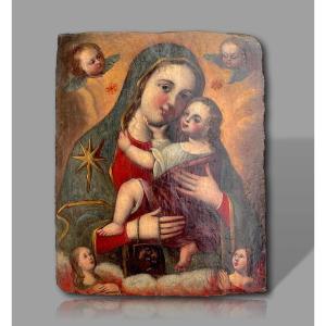 Vierge Des Caresses Tempera Sur Bois 16eme 