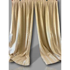 First Pair Of Important Italian Silk Curtains In Golden Beige *1