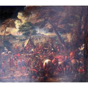 Important Oil Painting Flemish School 17th Century - Camp Scene