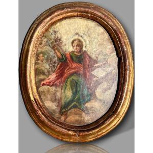 Religious Oval Painting, Animated Biblical Scene, 18th Century European School