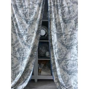 Pair Of Printed Cotton Curtains, In The Style Of Toiles De Jouy