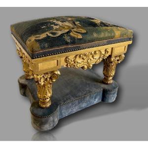 Rare - Important Louis XIII Bench In Wood Gilded With Gold Leaf & Aubusson Tapestry