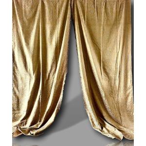 Pair Of Drapes - Italian Curtains - Gold & Pale Blue