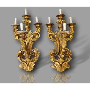 Very Important Pair Of Italian Baroque Louis XV Rocaille Wall Lights – Second Empire