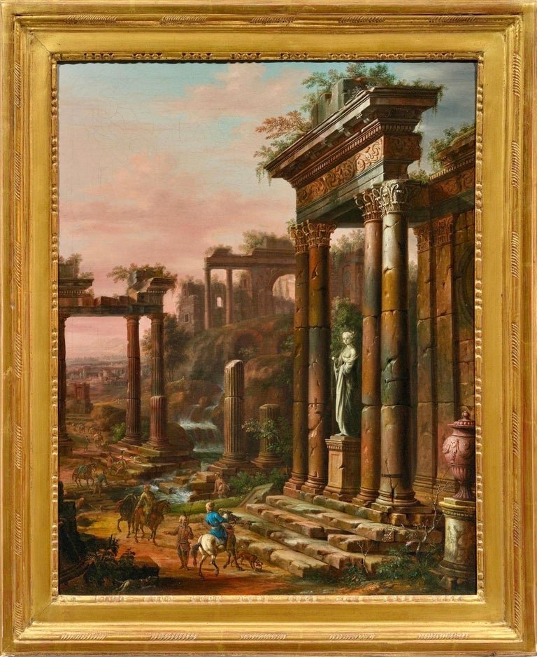 Thomas Blanchet - Architectural Caprices Of The 18th Century Roman Temples With Hunters-photo-2