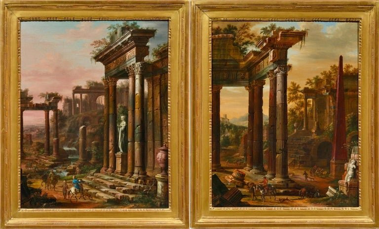 Thomas Blanchet - Architectural Caprices Of The 18th Century Roman Temples With Hunters