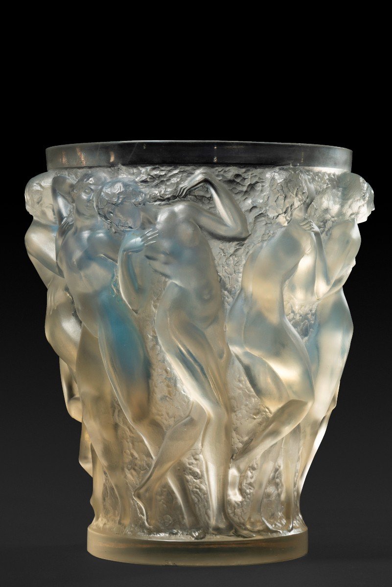 Vase « Baccantes » (1927) Verre Blanc Soufflé-pressé Moulé Patiné Opalescent De Rene Lalique:-photo-3