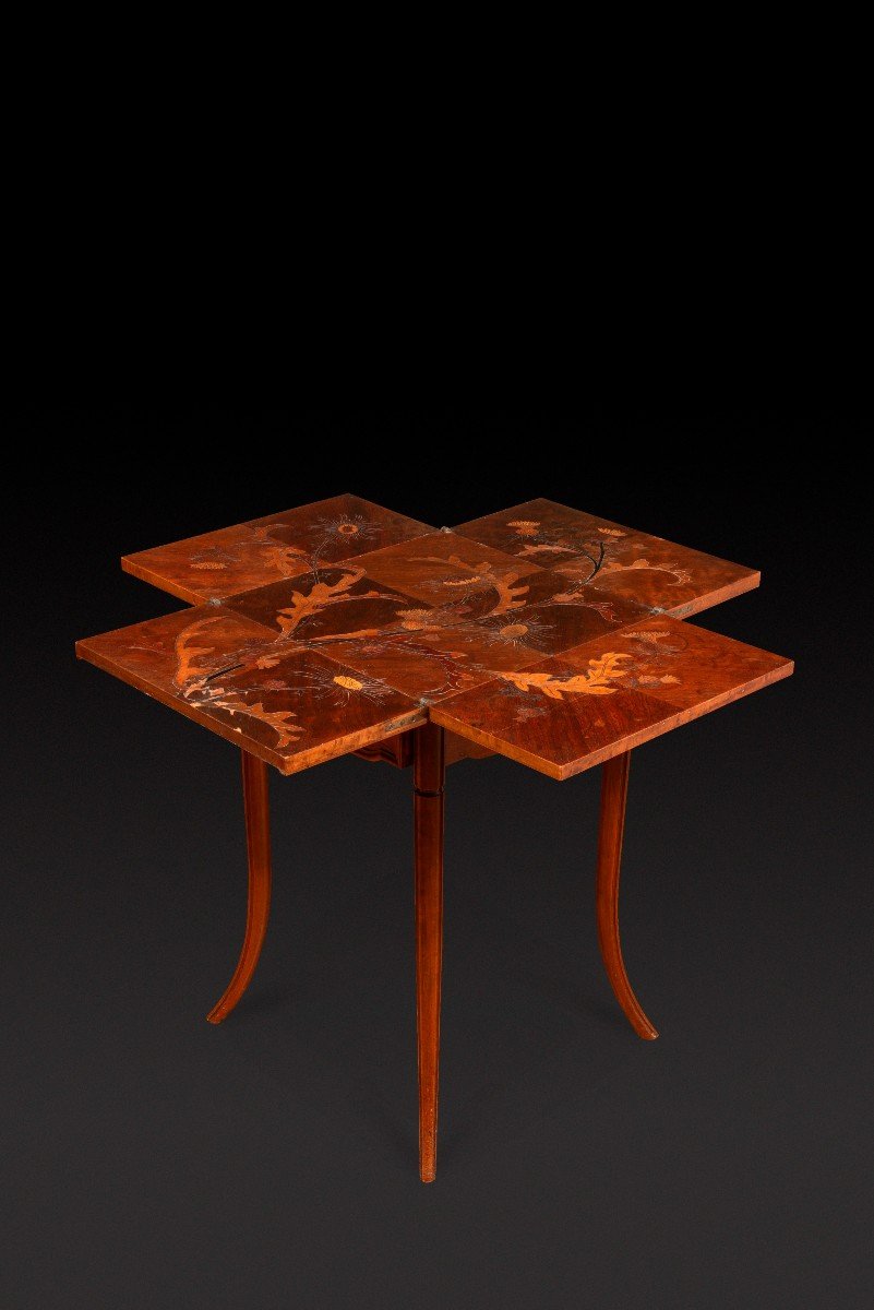 Game Table In Walnut And Veneer Marquetry With Floral Decor Of Thistles Emile Galle-photo-4