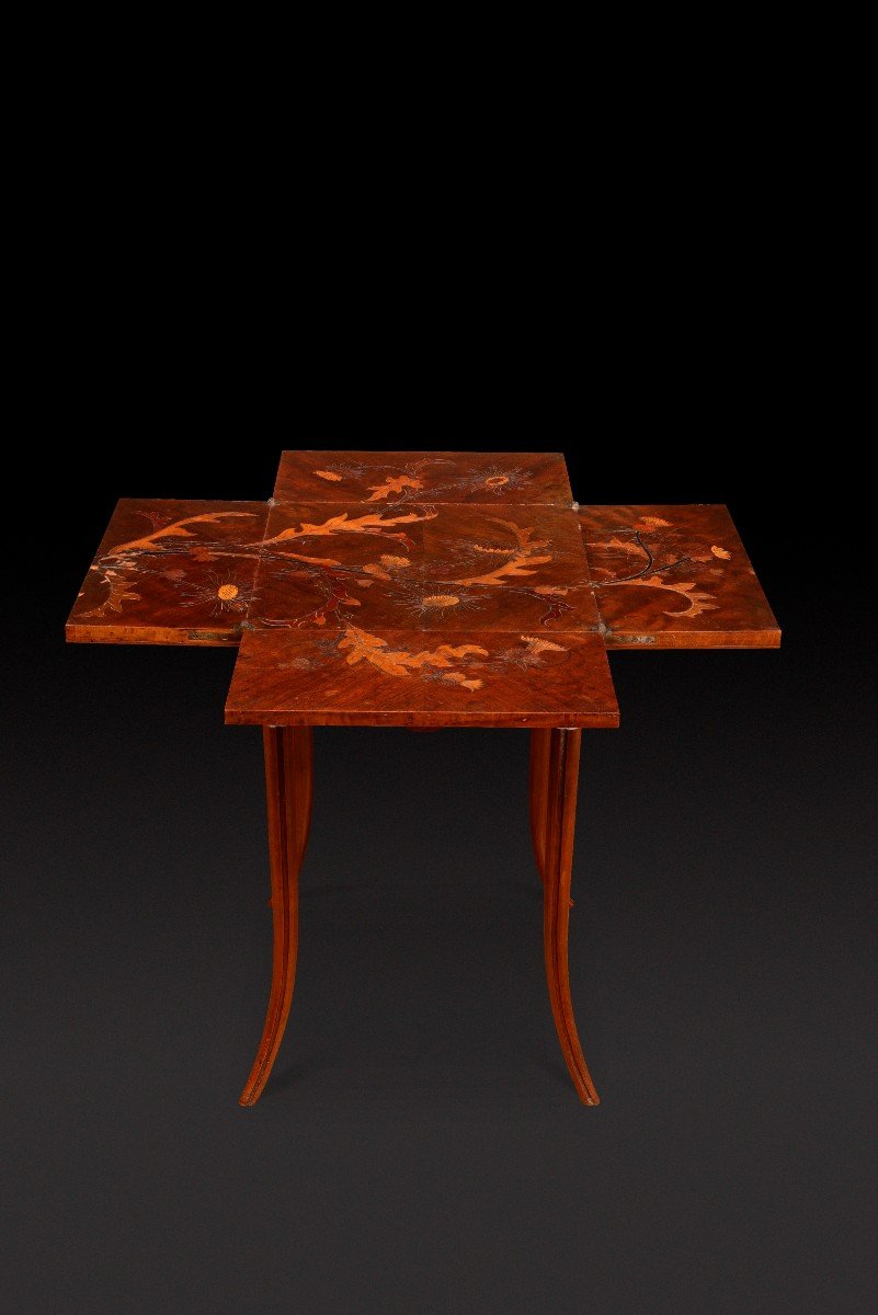 Game Table In Walnut And Veneer Marquetry With Floral Decor Of Thistles Emile Galle-photo-1