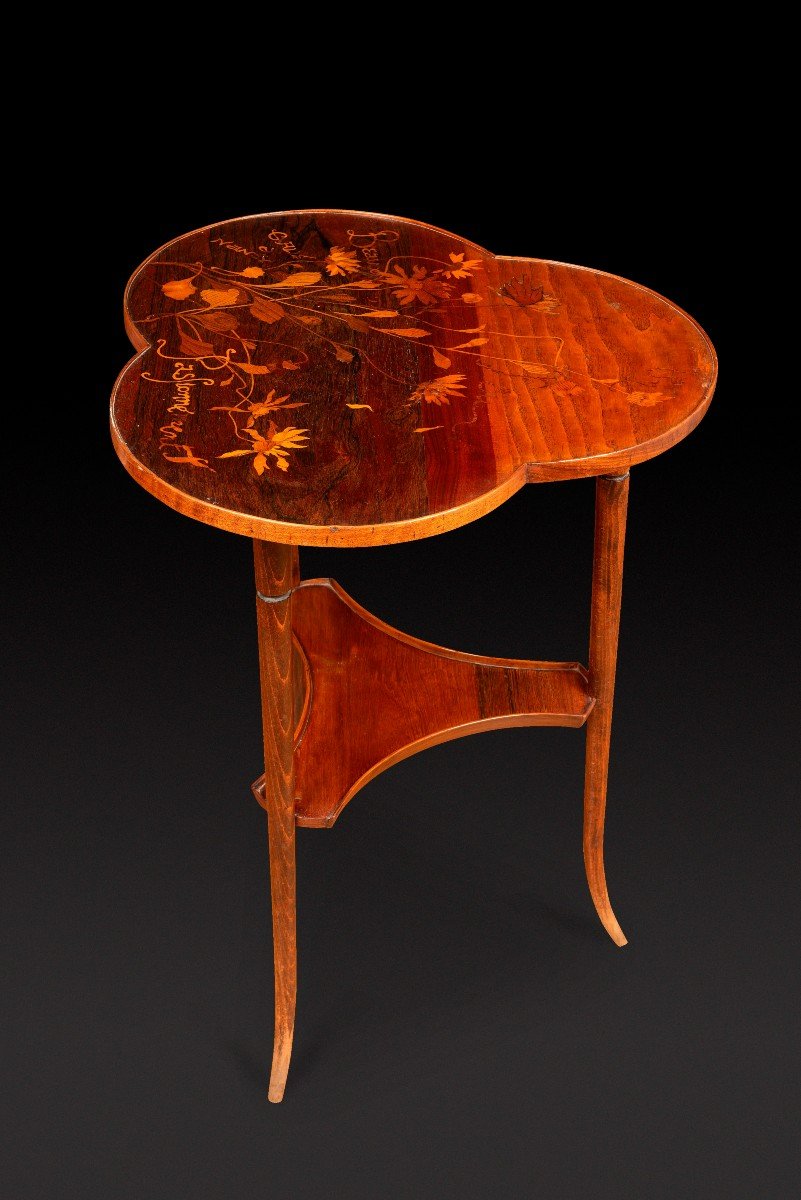 Art Nouveau Pedestal Table With Trilobed Top In Marquetry Decorated With Flowers By émile Gallé:-photo-4