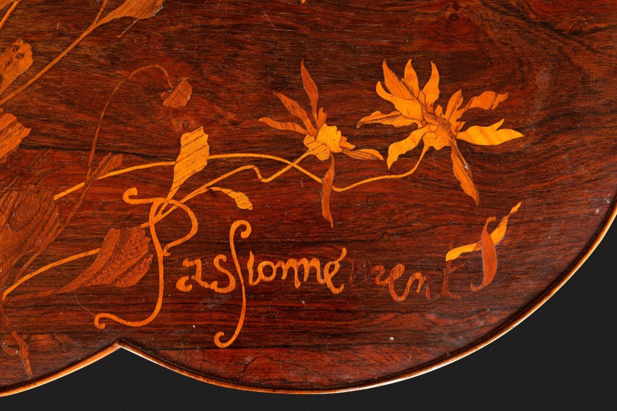 Art Nouveau Pedestal Table With Trilobed Top In Marquetry Decorated With Flowers By émile Gallé:-photo-7