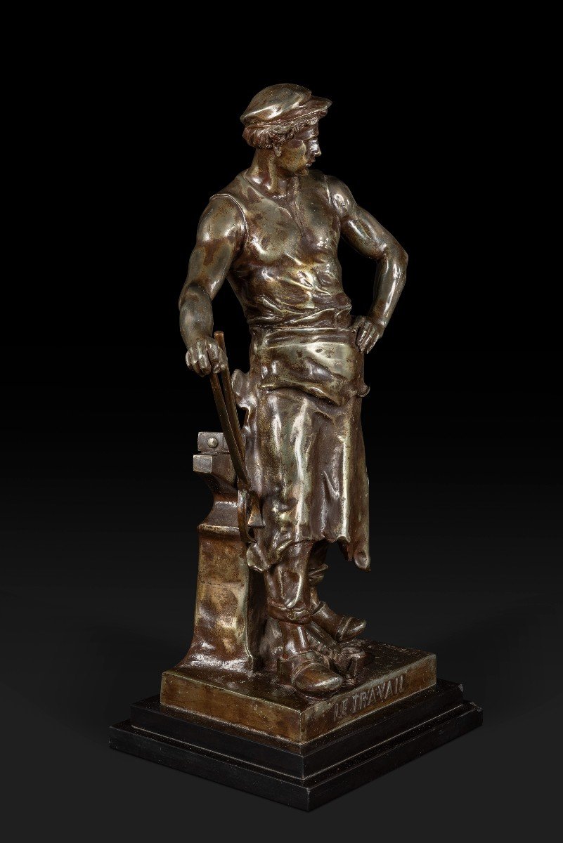 “the Work” Bronze Statue By Emile Louis Picault (1833-1915) -photo-4