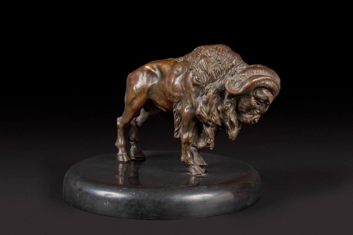 "Bison", Statue Animalière En Bronze -photo-2