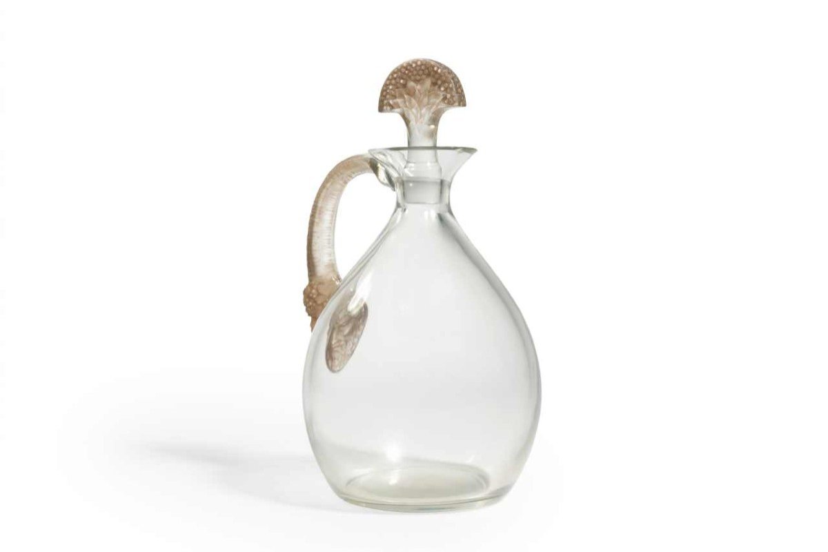 René Lalique - Carafe « Satyre » (1923) Verre Blanc Patiné Sépia Pour Cusenier-photo-3