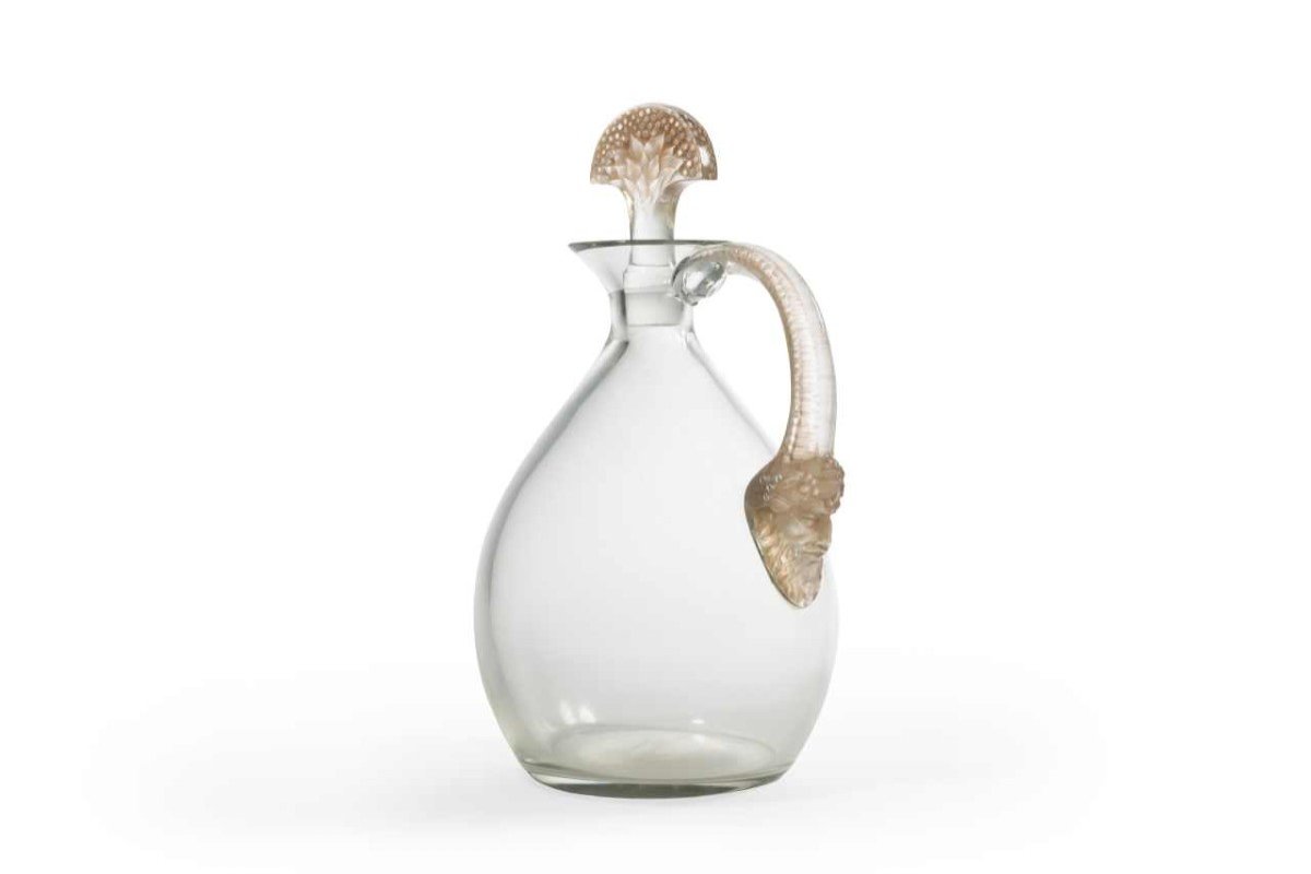 René Lalique - Carafe « Satyre » (1923) Verre Blanc Patiné Sépia Pour Cusenier-photo-1