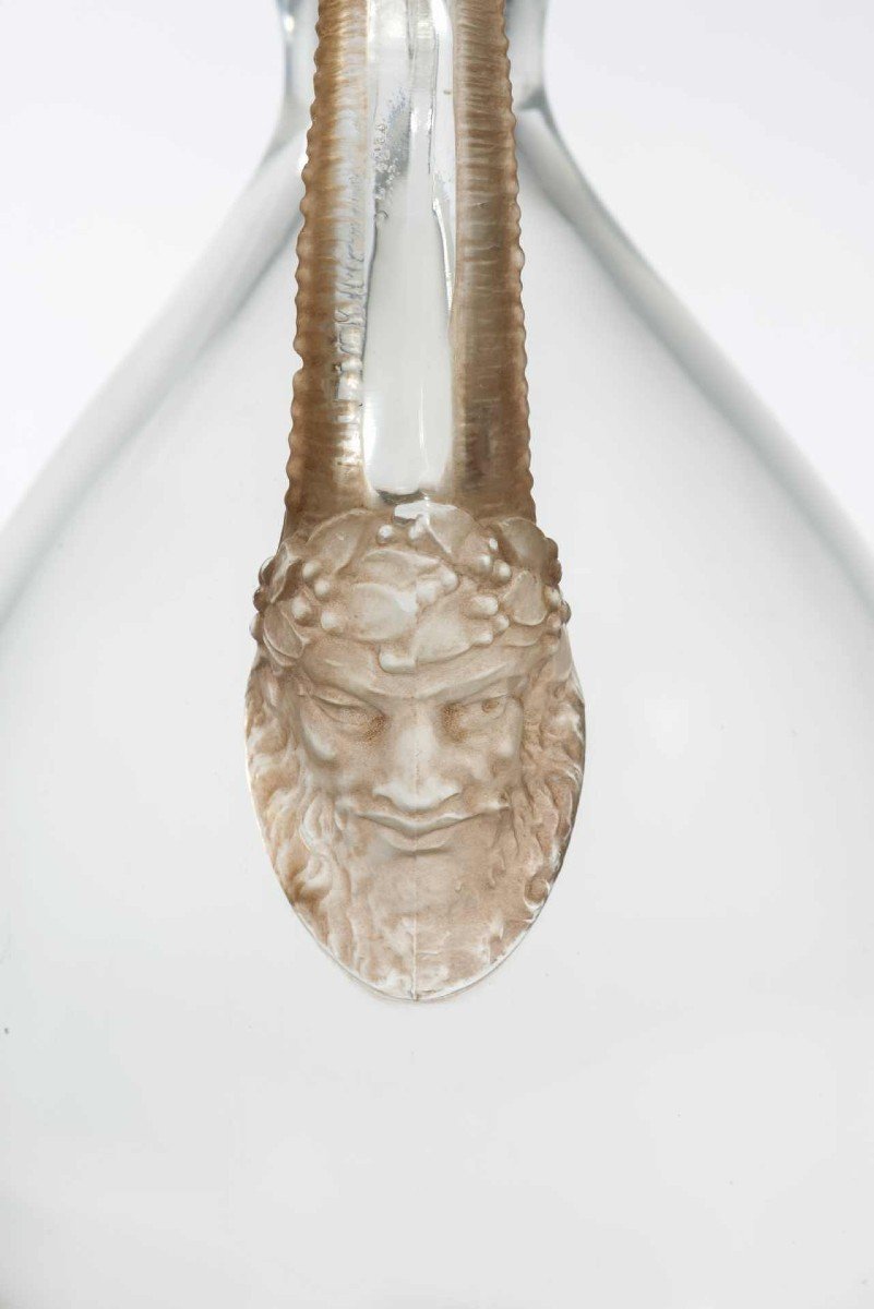 René Lalique - Carafe « Satyre » (1923) Verre Blanc Patiné Sépia Pour Cusenier-photo-3