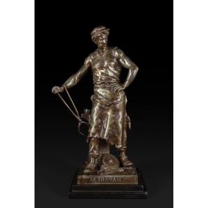 « Le Travail » Statue En Bronze De Emile Louis Picault (1833-1915) 