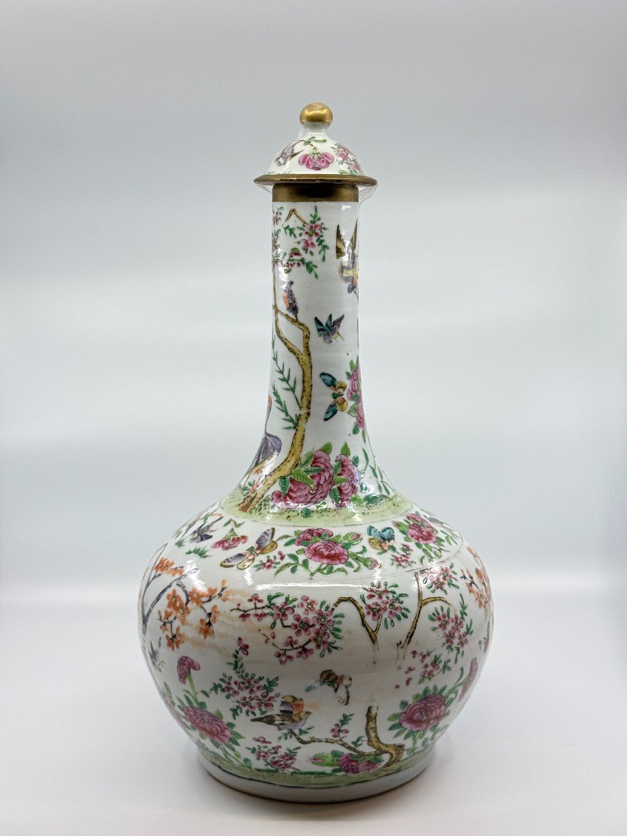 Long Necked Vase In Canton Porcelain, China, 19th Century-photo-2