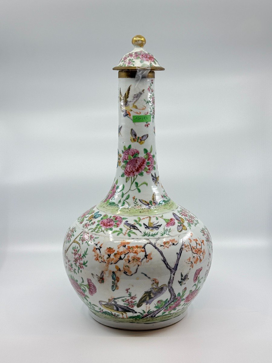 Long Necked Vase In Canton Porcelain, China, 19th Century-photo-3