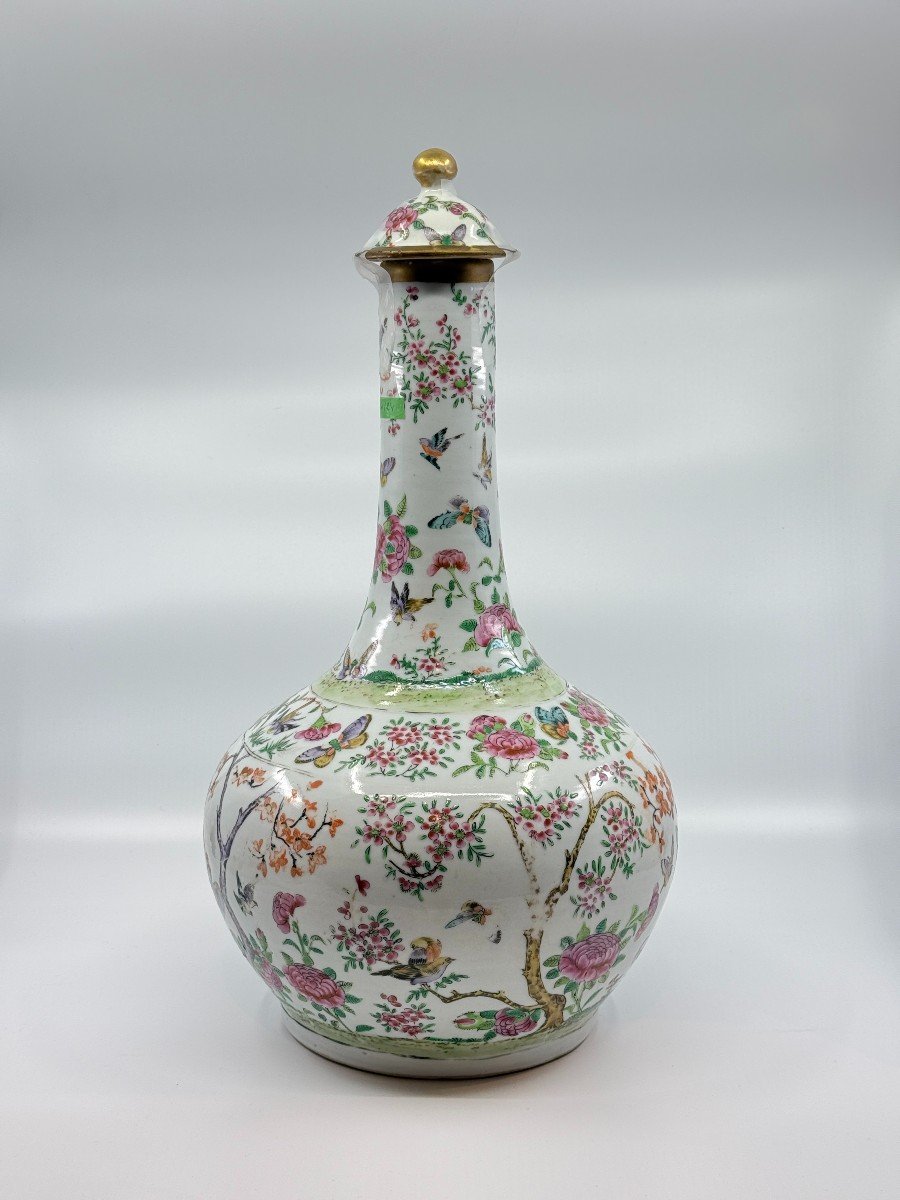 Long Necked Vase In Canton Porcelain, China, 19th Century-photo-4