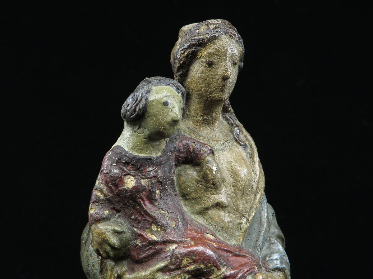 Vierge à l'Enfant En Terre Cuite Polychrome (signée I M )- 17e Siècle-photo-3