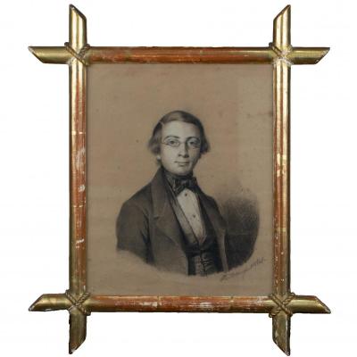 Drawing - Portrait Of Young Man - Jean-mathieu Nisen (francorchamps 1819 - Liege 1885)