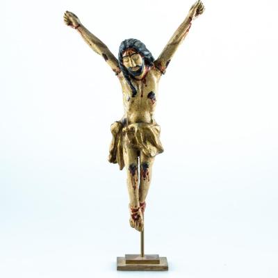 Christ En Bois Sculpté - Polychrome - Sans Doute Espagne - 17e Siècle