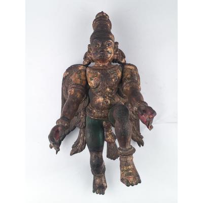 Garuda Bois Sculpté Polychrome - Inde, 18e-19e Siècles