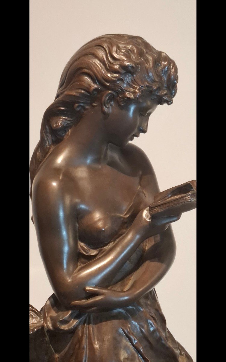 Bronze Of A Young Woman Reading By Hyppolyte Moreau (1832-1926)  -photo-4