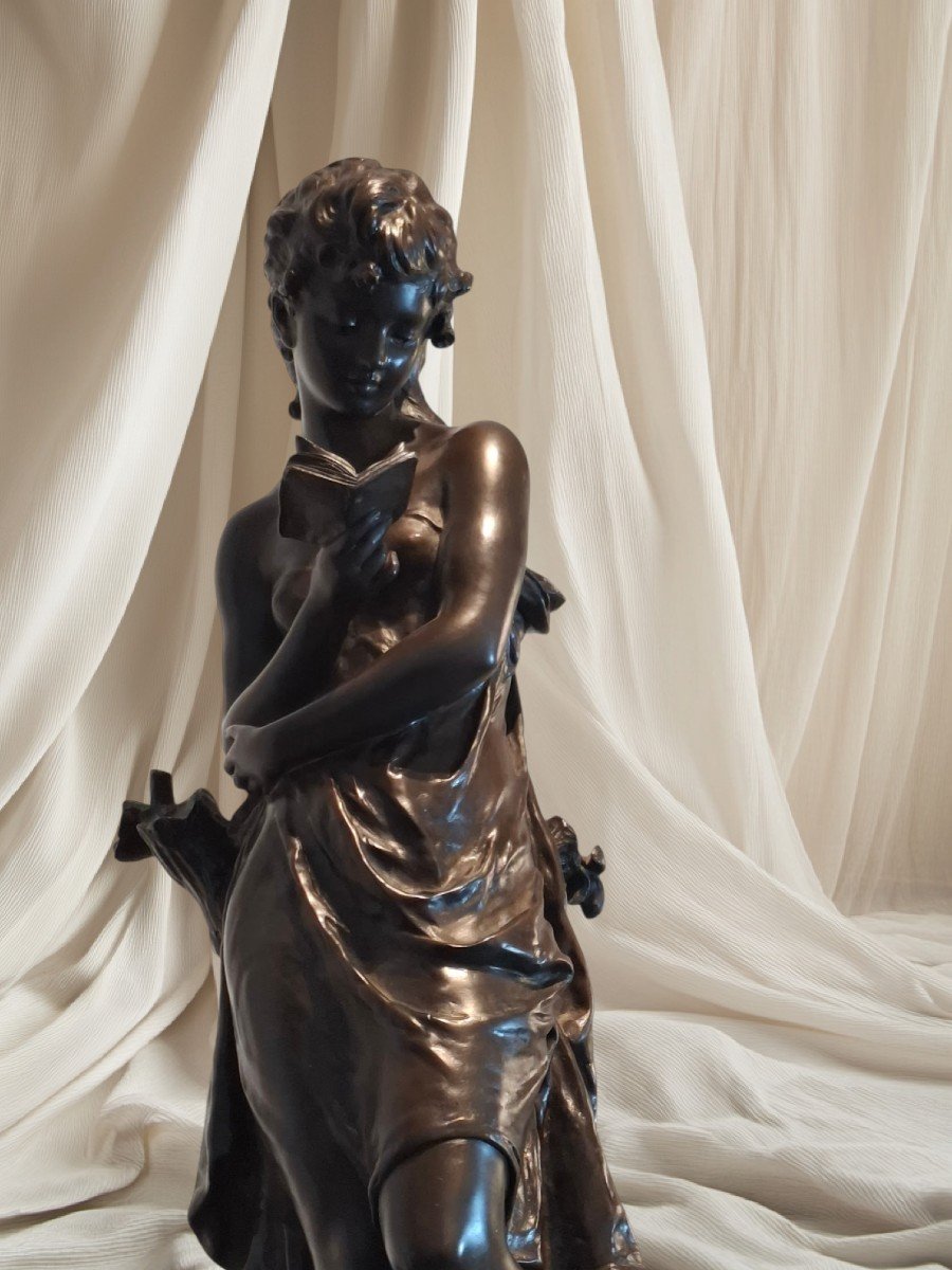 Bronze de Jeune femme à  La lecture de Hyppolyte Moreau (1832-1926)  -photo-1