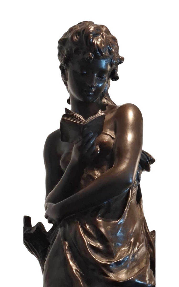 Bronze Of A Young Woman Reading By Hyppolyte Moreau (1832-1926)  -photo-4