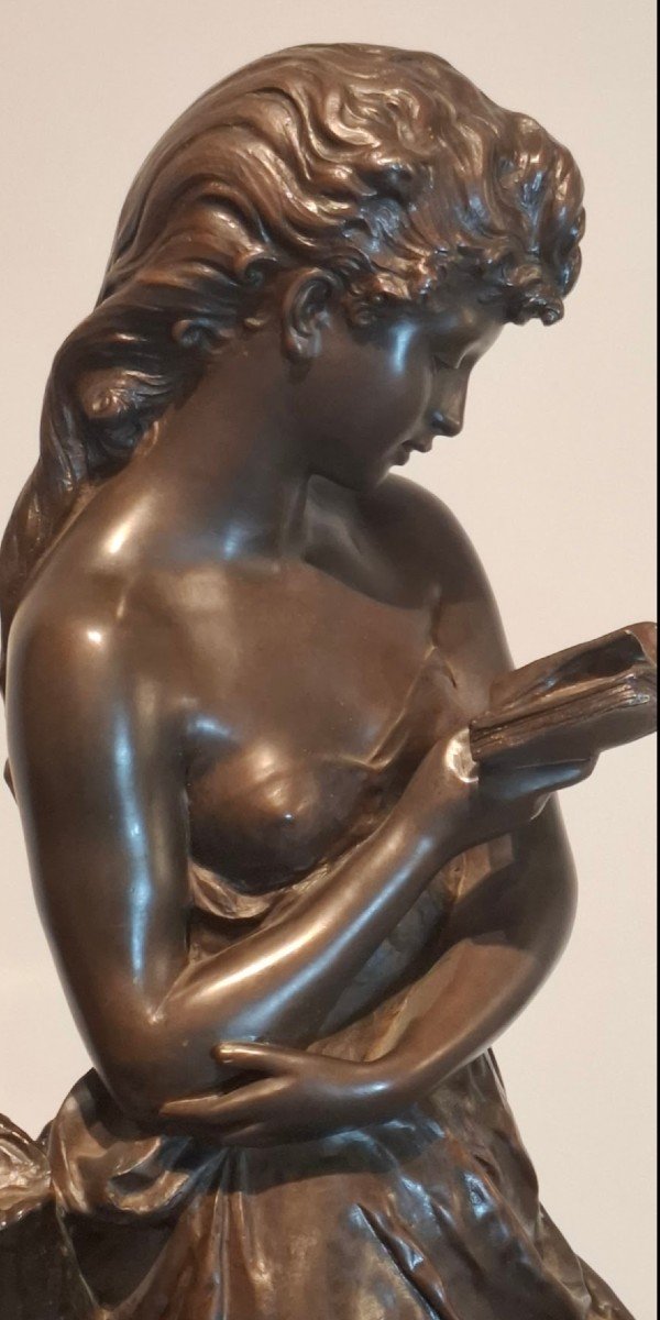 Bronze Of A Young Woman Reading By Hyppolyte Moreau (1832-1926)  -photo-6