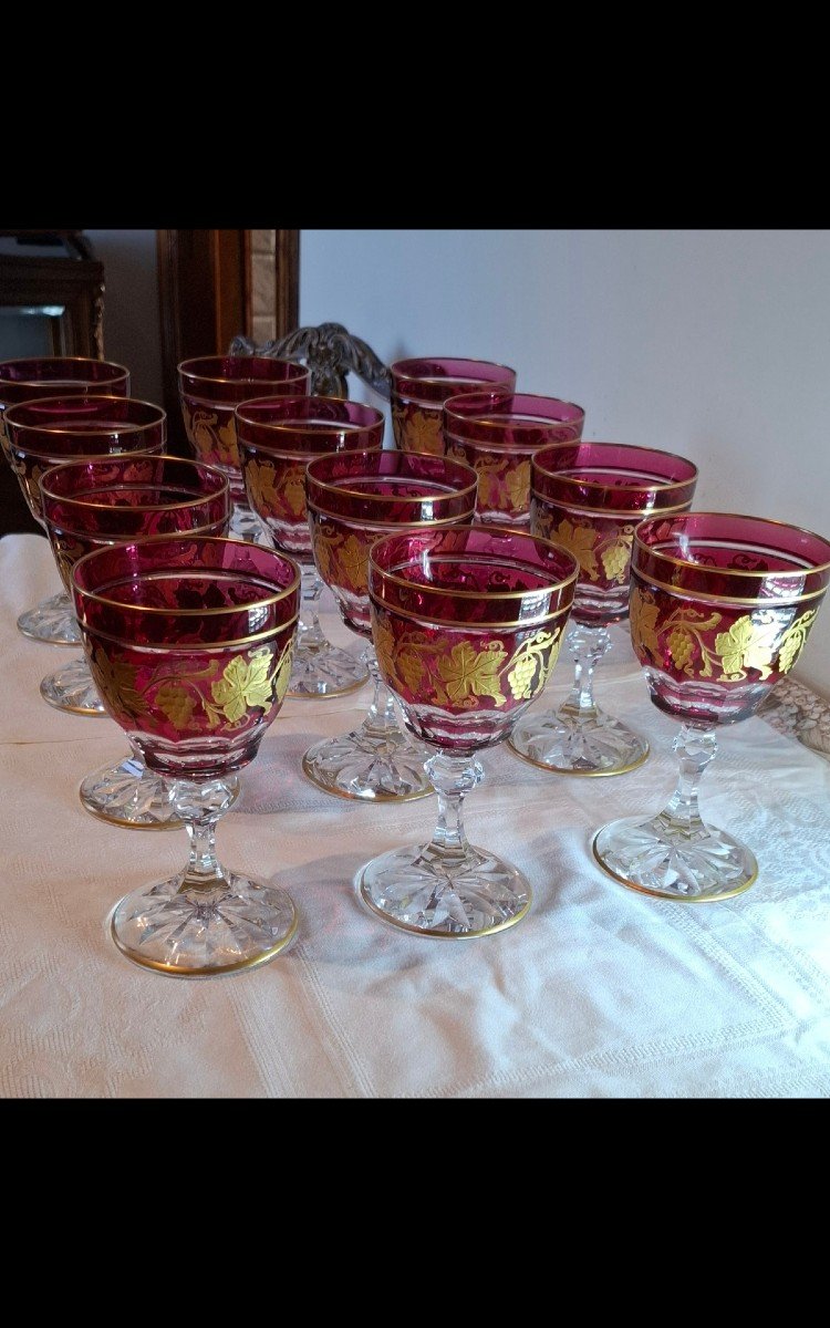 Val St Lambert, 12 Water Glasses, Pampre d'Or Model-photo-1