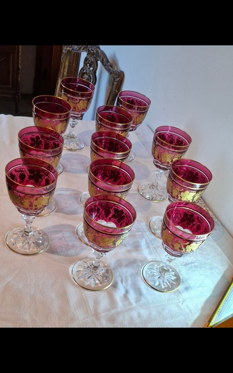 Val St Lambert, 12 Water Glasses, Pampre d'Or Model-photo-3