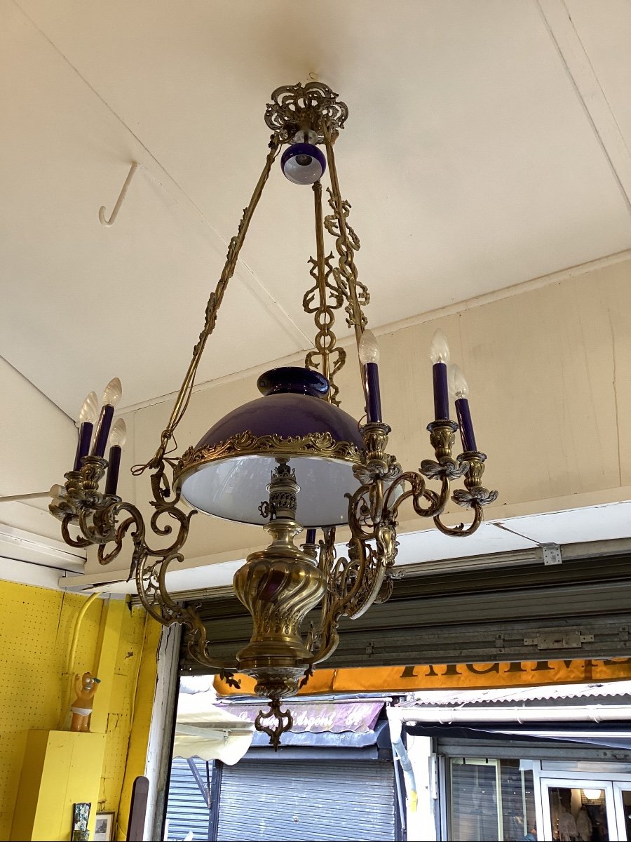 Chandelier 9 Lights Napoleon 3 With Blue Opaline From Sevres-photo-3