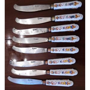 8 Chinese Decor Knives 18th Century Villeroy Mennecy Around 1740